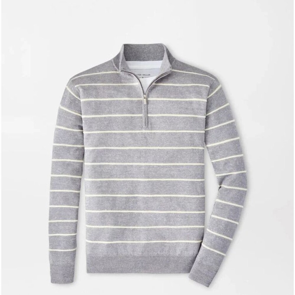 PETER MILLAR Sweater Mens XL Gray Stripe 1/4 Zip Wool Linen Blend EASTHAM $250